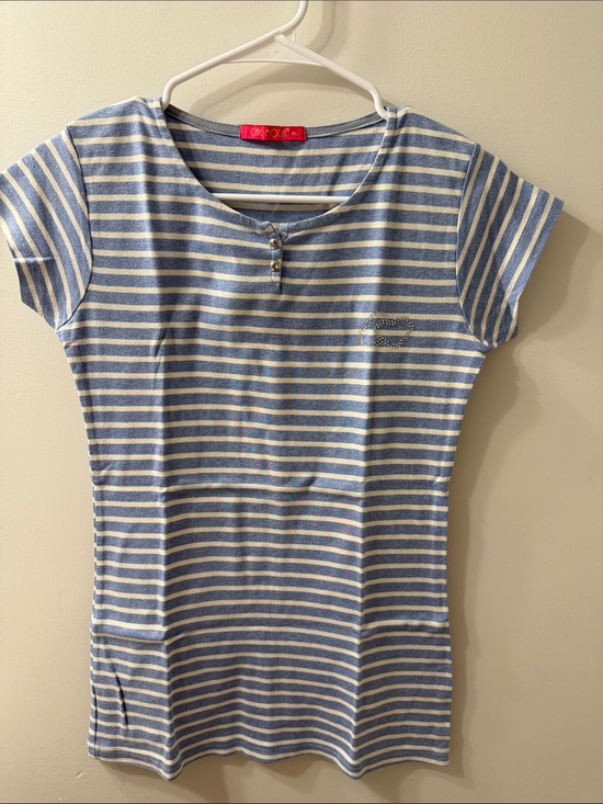 BloomChic Tops - Chico's Blue and White Striped Short Sleeve Tee